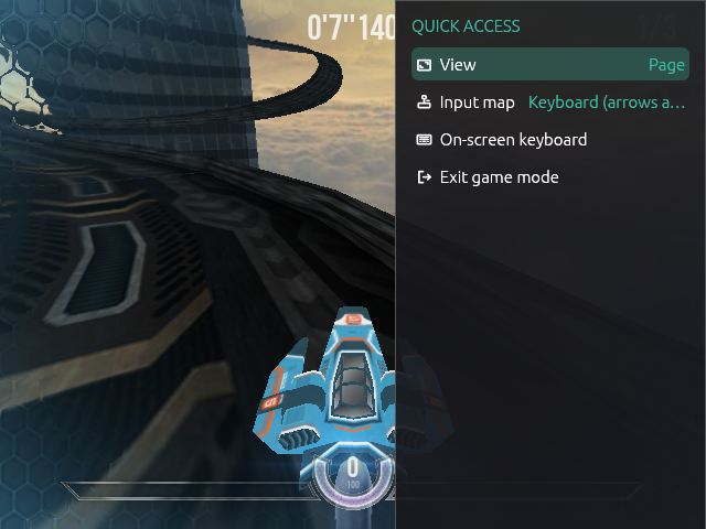 Quick Access over the WebGL racer HexGL in game mode