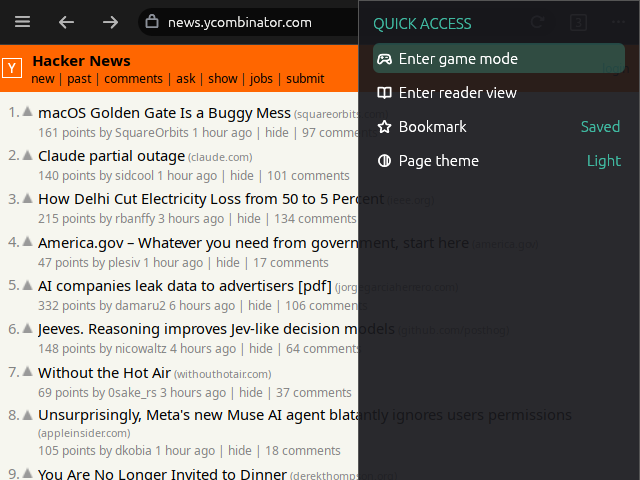 Quick Access at the right edge over Hacker News